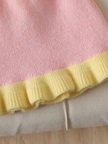 SHEIN 幼童女童秋季冬季粉色圓領長袖提花花卉針織毛衣套裝，返校穿搭，舒適柔軟，節日聖誕套裝 - 粉色 - 查看 6