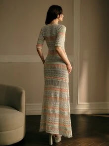 MOTF PREMIUM WOMEN'S OMBRE HOLLOW OUT SWEET STYLE LONG KNIT SWEATER DRESS - Mint Green - View 3