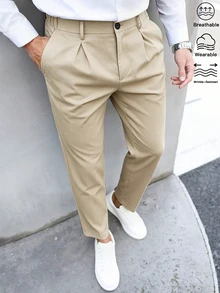 Manfinity Bizformal 男士素色口袋休閒長褲，適合通勤穿著 - 卡其色 - 查看 1