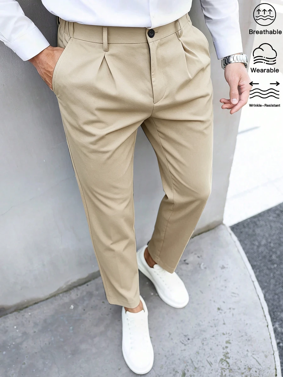Manfinity Bizformal 男士素色口袋休閒長褲，適合通勤穿著 - 卡其色 - 查看 1
