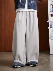 TOKVUE Men's Casual Versatile Striped Patchwork Loose Pants - Light Grey - View 9