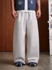 TOKVUE Men's Casual Versatile Striped Patchwork Loose Pants - Light Grey - View 8