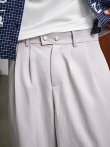 TOKVUE Men's Casual Versatile Striped Patchwork Loose Pants - Light Grey - View 6
