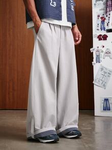 TOKVUE Men's Casual Versatile Striped Patchwork Loose Pants - Light Grey - View 1