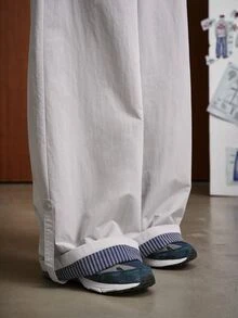 TOKVUE Men's Casual Versatile Striped Patchwork Loose Pants - Light Grey - View 2