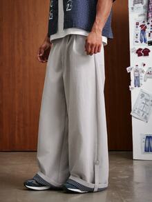 TOKVUE Men's Casual Versatile Striped Patchwork Loose Pants - Light Grey - View 7