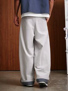 TOKVUE Men's Casual Versatile Striped Patchwork Loose Pants - Light Grey - View 4