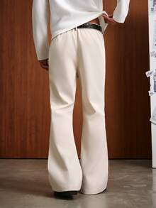 TOKVUE Men's Casual Strench Flare Pants Solid Color Mid Rise Slim Fit Trousers With Pockets - Apricot - View 2