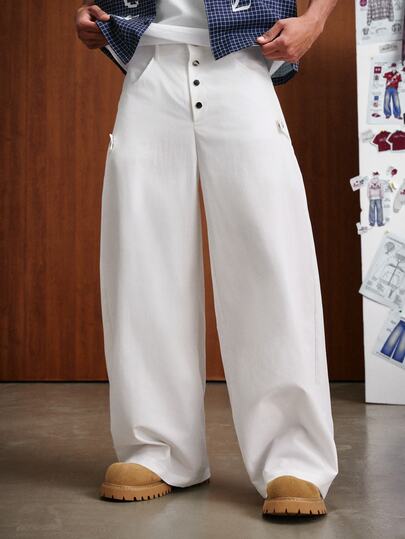 TOKVUE Men's Solid Color Button Placket Pocket Wide Leg Loose Fit Long Pants