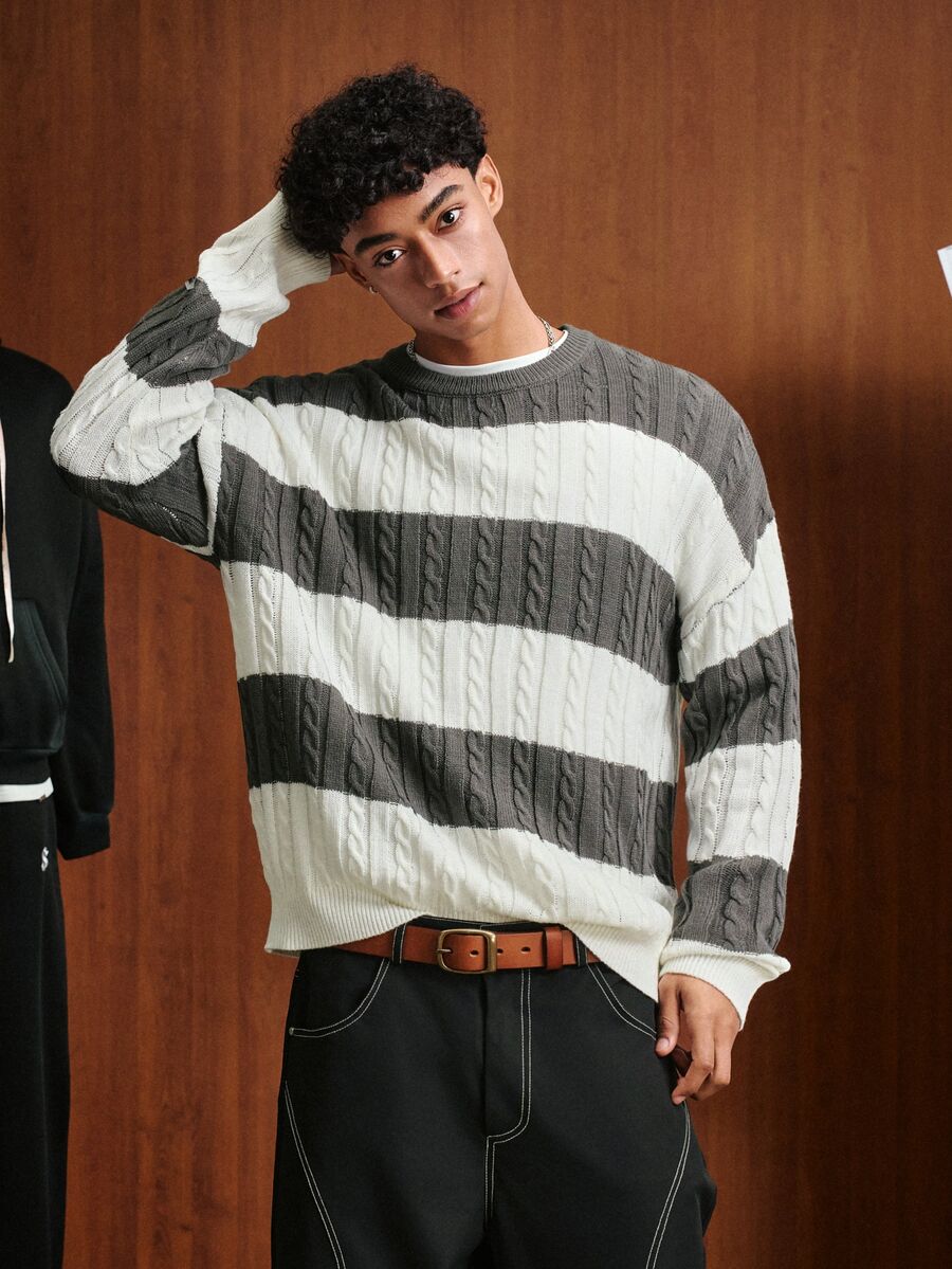 TOKVUE Fashion Men's Striped Drop Shoulder Long Sleeve Casual Sweater - Multicolor - View 1