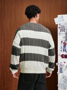 TOKVUE Fashion Men's Striped Drop Shoulder Long Sleeve Casual Sweater - Multicolor - View 3