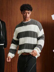 TOKVUE Fashion Men's Striped Drop Shoulder Long Sleeve Casual Sweater - Multicolor - View 6