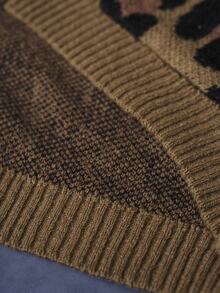 PAVTROS Men's Vintage Leopard Print Pocket Knit Brown Cardigan - Brown - View 7