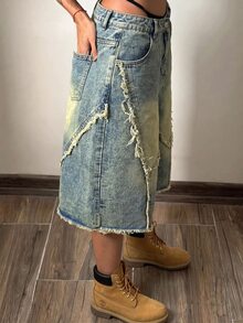 StreetHx Women's Casual Versatile Daily Travel Denim Jeans With Pocket And Button Frayed Hem - Blue - View 3