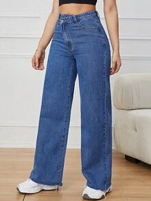 High Waist Wide Leg Jeans - Dark Wash - View 6