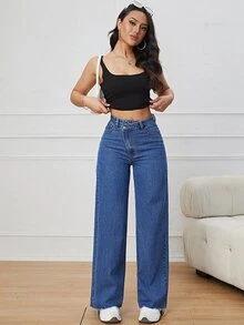 High Waist Wide Leg Jeans - Dark Wash - View 5