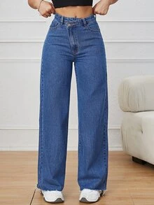 High Waist Wide Leg Jeans - Dark Wash - View 3