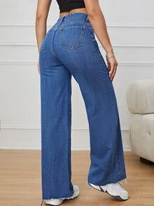 High Waist Wide Leg Jeans - Dark Wash - View 2