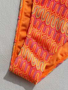 Swim Basics 2026新款螢光橘女款3件式鉤編比基尼套裝，含寬腿罩衫長褲與細肩帶三角泳衣上衣，春夏季 - 彩色 - 查看 4