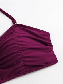 Vaytide Women Burgundy Bandeau Swimwear, Swim Shorts & Mesh Maxi Skirt 3pcs Set, Pink Summer Casual Tropical Beach Holiday Vacation Holiday Elegant Swimwear - Purple - View 9