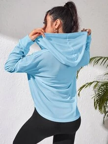 Dewbera Dewbera Solid Color Hooded Breathable Sports Jacket - Blue - View 6