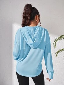 Dewbera Dewbera Solid Color Hooded Breathable Sports Jacket - Blue - View 2
