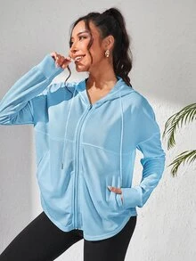 Dewbera Dewbera Solid Color Hooded Breathable Sports Jacket - Blue - View 7