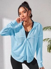 Dewbera Dewbera Solid Color Hooded Breathable Sports Jacket - Blue - View 4