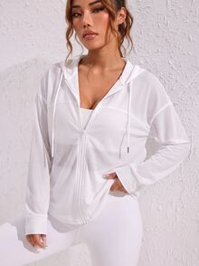 Dewbera Dewbera Letter Print Breathable Hooded Sports Jacket - White - View 5