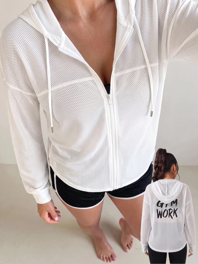 Dewbera Dewbera Letter Print Breathable Hooded Sports Jacket - White - View 6