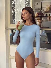 Slayform Slayform Eassivo 女款純色極簡長袖連身裙體操服 - 藍色 - 查看 6