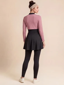 SHEIN Unity Middle East Women's 2 Pieces Color Block Skirt & Long Sleeve Pants Sports Set - Multicolor - View 3