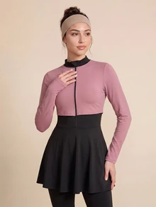 SHEIN Unity Middle East Women's 2 Pieces Color Block Skirt & Long Sleeve Pants Sports Set - Multicolor - View 8