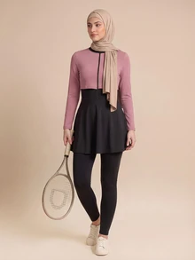 SHEIN Unity Middle East Women's 2 Pieces Color Block Skirt & Long Sleeve Pants Sports Set - Multicolor - View 4