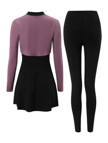 SHEIN Unity Middle East Women's 2 Pieces Color Block Skirt & Long Sleeve Pants Sports Set - Multicolor - View 6