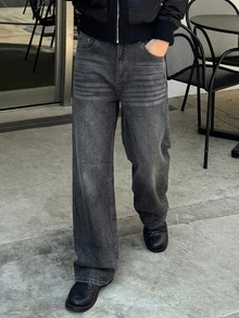 DAZY Men's Blue Washed Vintage Straight Leg Jeans, Autumn - Dark Grey - View 1