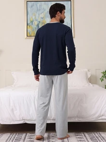 DAZY 春夏男士插肩袖拼接休閒家居套裝 - 彩色 - 查看 2