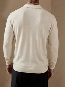 DAZY Short Sleeve Grey Collared Knit Top For Men - Beige - View 2