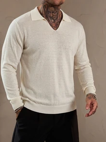 DAZY Short Sleeve Grey Collared Knit Top For Men - Beige - View 5