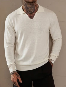 DAZY Short Sleeve Grey Collared Knit Top For Men - Beige - View 4