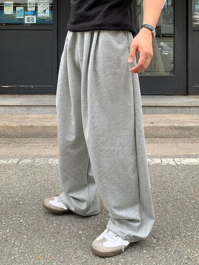 DAZY Long Grey Loose Waist Pleated Design Men's Sweatpants