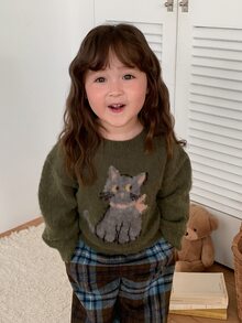 DAZY Sweater Bayi Perempuan Lengan Panjang Berkerah Bulat Motif Kartun Musim Gugur/Musim Dingin untuk Balita - Hijau - View 5