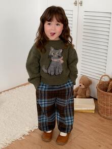 DAZY Sweater Bayi Perempuan Lengan Panjang Berkerah Bulat Motif Kartun Musim Gugur/Musim Dingin untuk Balita - Hijau - View 1