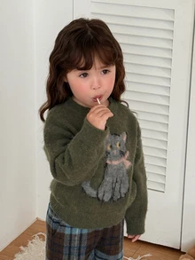 DAZY Sweater Bayi Perempuan Lengan Panjang Berkerah Bulat Motif Kartun Musim Gugur/Musim Dingin untuk Balita - Hijau - View 3