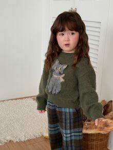 DAZY Sweater Bayi Perempuan Lengan Panjang Berkerah Bulat Motif Kartun Musim Gugur/Musim Dingin untuk Balita - Hijau - View 7