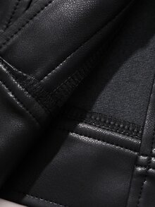 DAZY Women's Black Leather Straight-Cut Long Sleeve Turn-Down Collar Jacket, Street Style, Autumn - Black - View 10