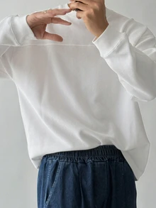 DAZY Spring/Autumn Solid White Waffle Texture Cuffed Sleeve Design Men's T-Shirt - White - View 4