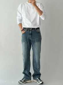 DAZY Spring/Autumn Long Sleeve White Solid Color Commuter Men's T-Shirt - White - View 5