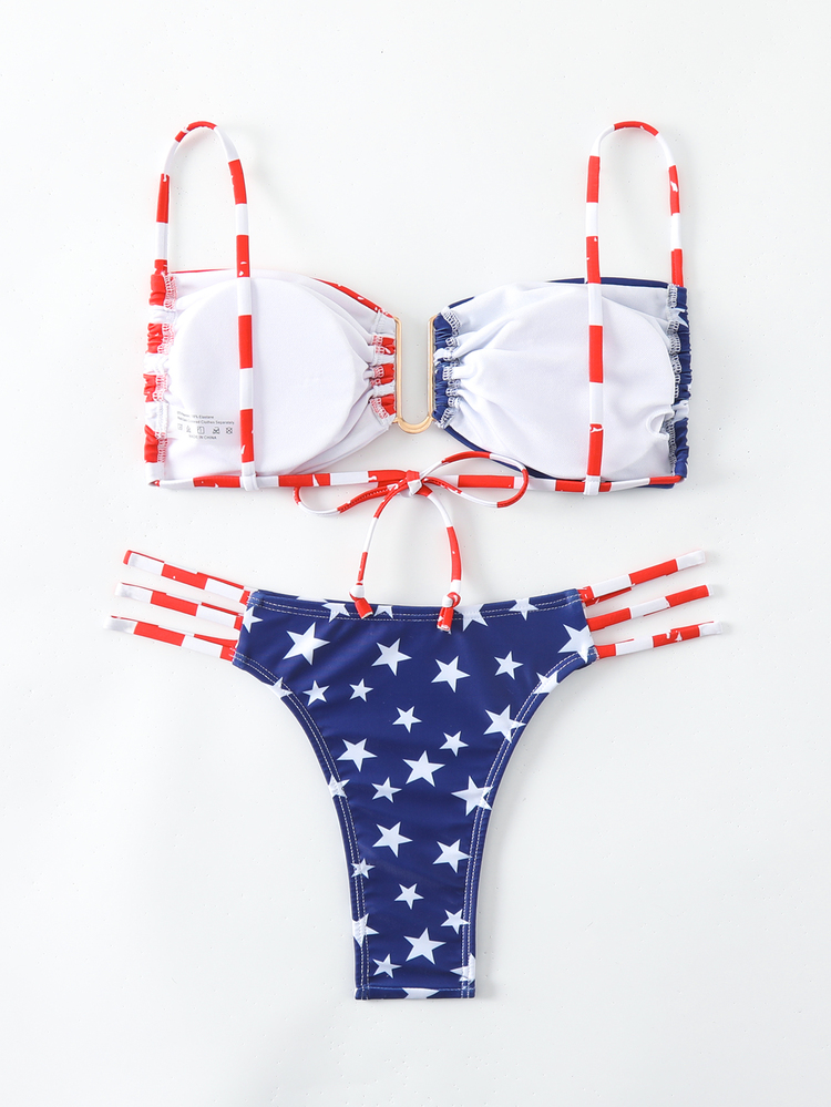 SHEIN Swim Summer Beach Women Beach Vacation American Flag Printed Bikini Set With Random Print - Multicolor - View 5