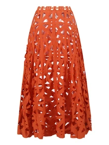 Swim Oasis Summer New Laser Cut-Out Backless Sexy One-Piece Swimsuit Dress Set, High-End Fashion Swimwear - Redwood - View 8